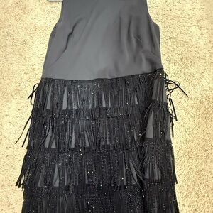 DKNY Black Fringe Midi Dress worn twice, size 12.